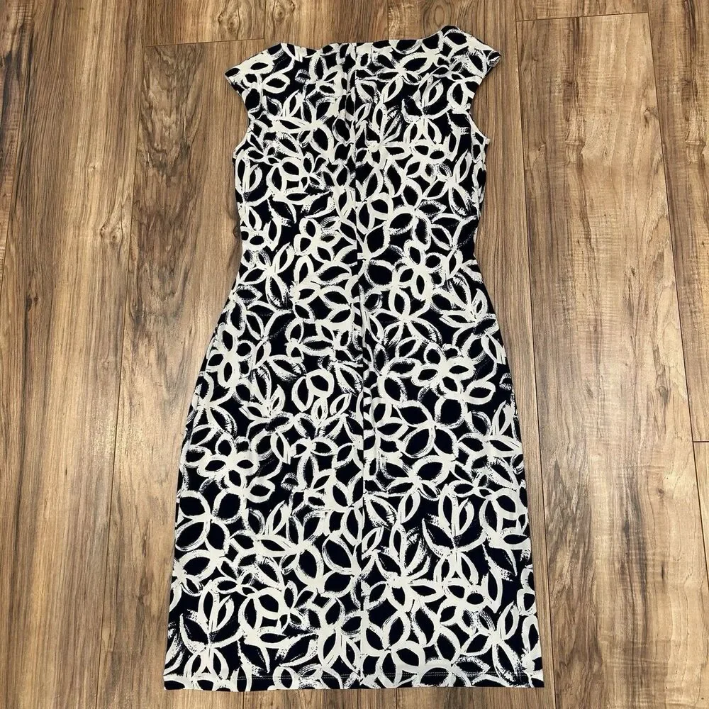 Lauren Ralph Lauren Women’s Dress Slinky Stretch Ruched Side Size 6 Geometric
